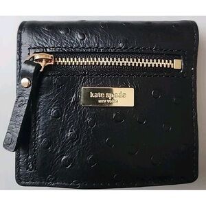 Kate Spade ♠️ Black Ostrich-leather Embossed Leather Bifold Wallet
